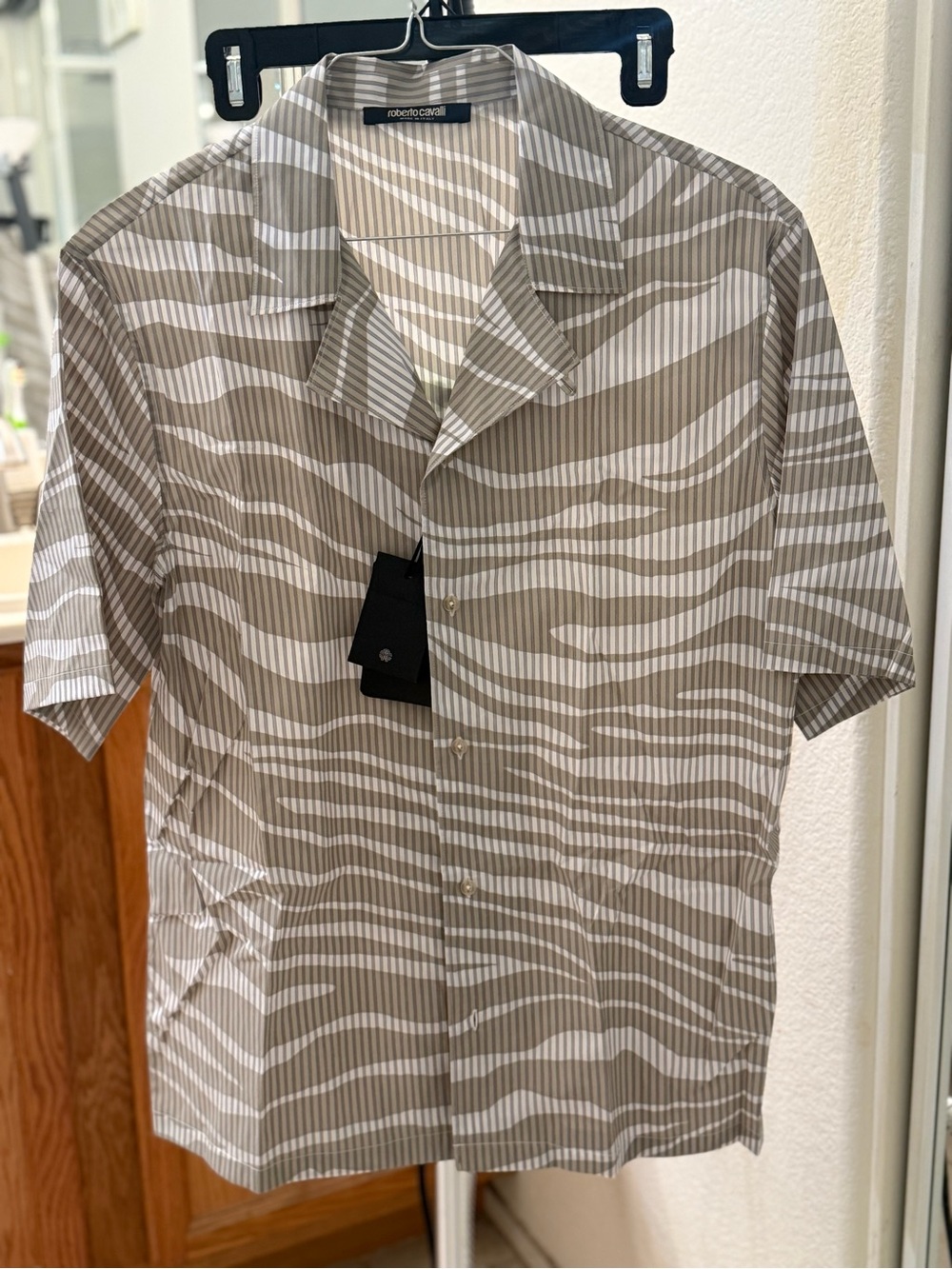 ROBERTO CAVALLI Shirt IT50 US40 L Striped Short Sleeves Made in Italy